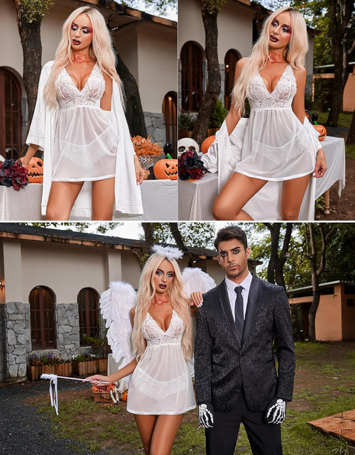 Load image into Gallery viewer, Women Lingerie Lace Babydoll Strap Chemise Halter Teddy V Neck Sleepwear
