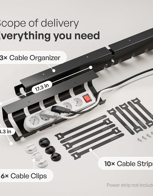 Load image into Gallery viewer, Cable Management under Desk for Easy Mounting Under-Table I Set of 3 - with 10X Cable Ties I Desk Organizer for Office/Home Office Table Thoughtful Cable Tray Holder, Black
