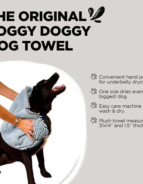 Load image into Gallery viewer, Soggy Doggy Super Shammy Dog Towel, Washable Microfiber Dog Towels for Drying Dogs and Cleaning Paws, Fast-Drying Dog Bath Towel with Hand Pockets, Gray/Gray Trim, 31 X 14 Inches
